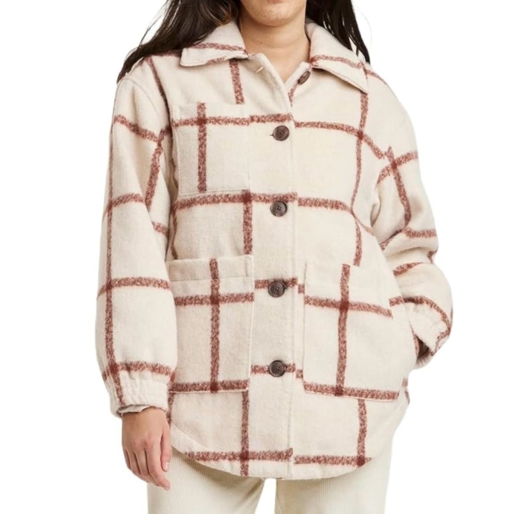 Universal Thread Plaid Oversized Shacket Cream Br… - image 1
